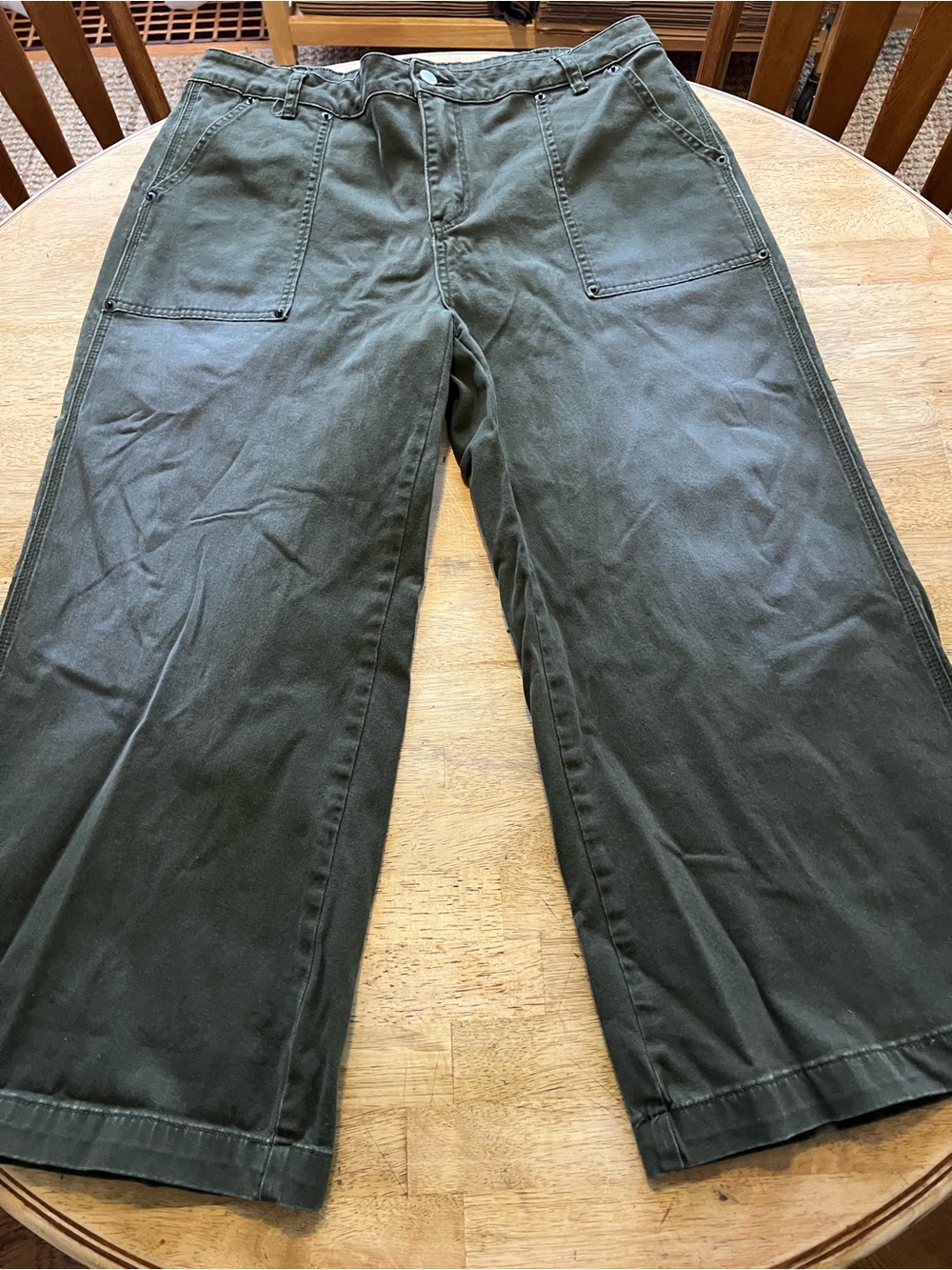 Cargo Wide Leg Dark Olive Green Utility Pants